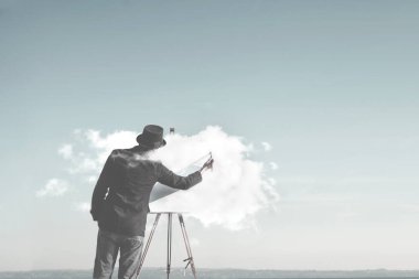 tuval üzerine bulut çizen gerçeküstü adam, yaratıcılık kavramı