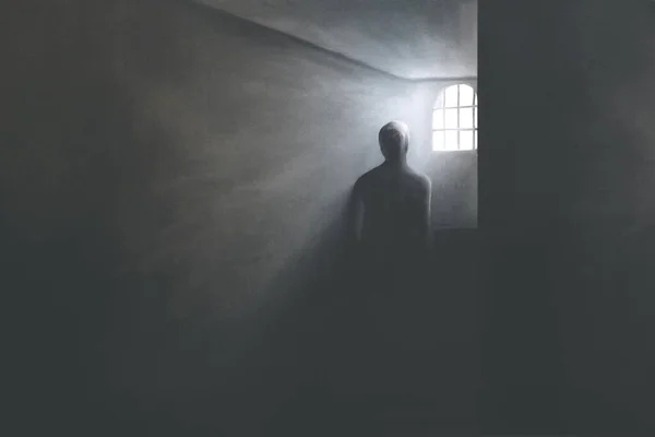 Σκοτεινός Άνθρωπος Στη Φυλακή Σουρεαλιστική Έννοια — Φωτογραφία Αρχείου