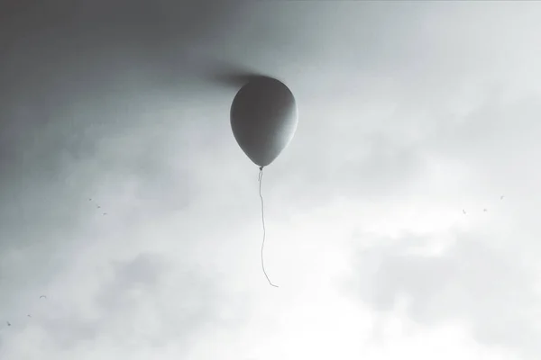 Ilustração Balão Voando Final Céu Conceito Mínimo Surreal — Fotografia de Stock