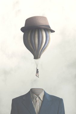 gerçek üstü bir sanat. 3D görüntüleme. Takım elbiseli adam ve kravat