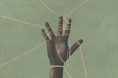 Siyah bir el resmi, gerçeküstü soyut bir kavram.