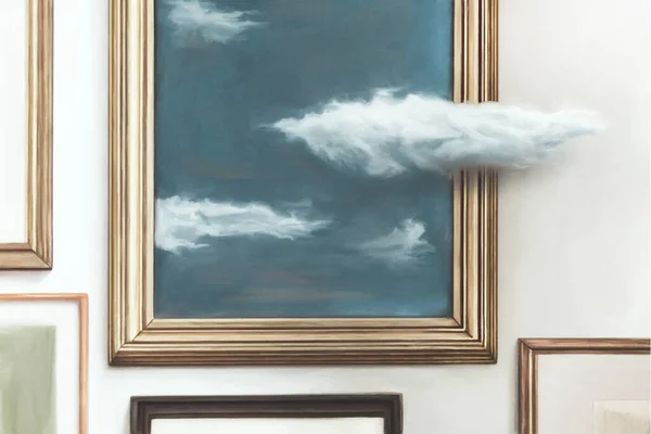 Illustration of surreal painting of sky, think outside the box concept