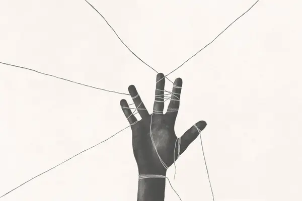 Illustratie Van Een Zwart Gebonden Hand Surrealistisch Abstract Minimaal Concept Rechtenvrije Stockafbeeldingen