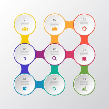 9 aşamalı molekül şablonu, seçenekler, parçalar veya süreçler. Nanoteknoloji sunumu.