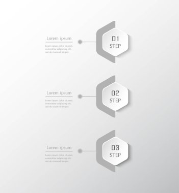 Adım adım 3 seçenek, parça ya da süreç içeren bilgi şablonu. Monokrom grisi.