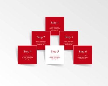 6 adım, seçenek, parça veya süreçle adım adım bilgi şablonu.