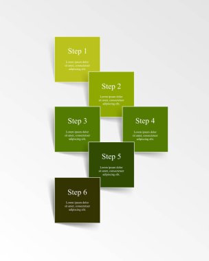 Adım adım yeşil bilgi şablonu ile 6 seçenek, parça veya süreç.