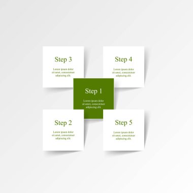Adım adım iş sunumu veya 5 seçenek, parça veya süreç içeren bilgi.
