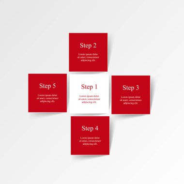 Adım adım 5 seçenek, parça ya da süreçle iş sunumu. Kızıl haç bilgisi. Tıp kavramı.