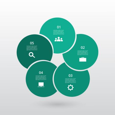 5 adım, seçenek, parça veya süreçle adım adım bilgi şablonu.