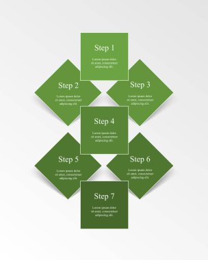 7 adım, seçenek, parça ya da süreç içeren yeşil bilgi şablonu.
