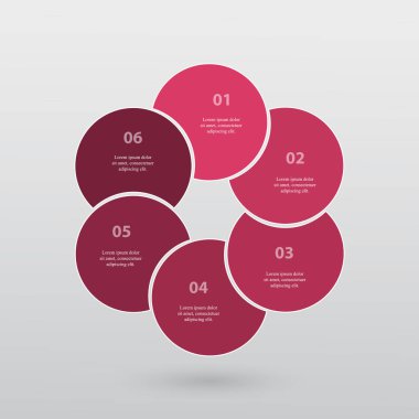 Adım adım 6 seçenek, parça ya da süreç içeren bilgi şablonu. Takım çalışması veya iş süreçlerinin sunumu.