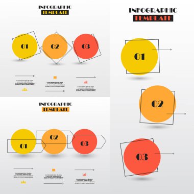 3 seçenek, parça ya da süreç içeren adım adım bilgi şablonları.