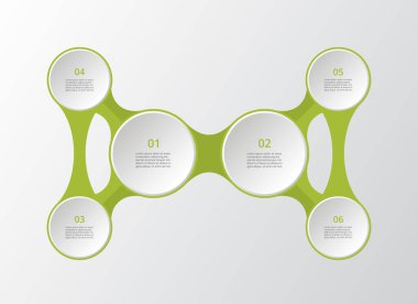 6 adım, seçenek, parça ya da süreç içeren yaratıcı yeşil bilgi şablonu.