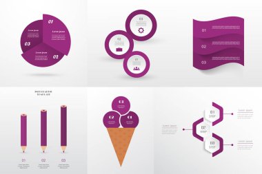 3 seçenek, parça, adım ya da süreç içeren yaratıcı menekşe bilgi şablonları.