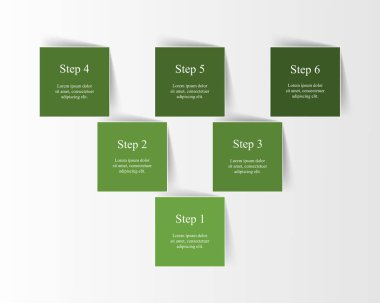 6 adım, seçenek, parça ya da süreç içeren yeşil bilgi şablonu.