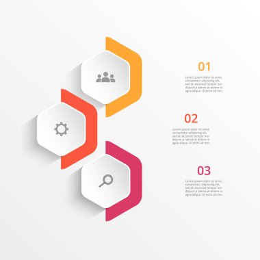 3 seçenek, parça ya da süreç içeren adım adım bilgi şablonu.