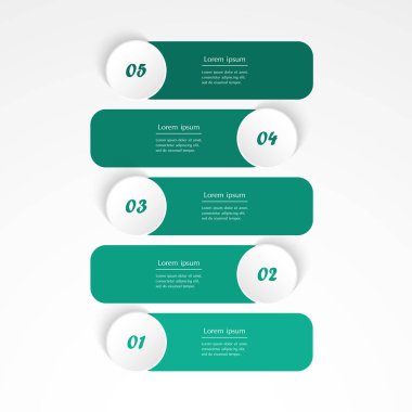 Adım adım yaratıcı bilgi şablonu ile 5 seçenek, parça veya süreç.