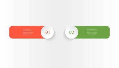 Kırmızı ve yeşil bilgi şablonu. 2 adım, seçenekler, parçalar ya da süreçler. Takım çalışması veya iş süreçlerinin sunumu.