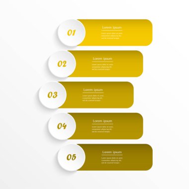 Adım adım sarı bilgi şablonu ile 5 seçenek, parça veya süreç.