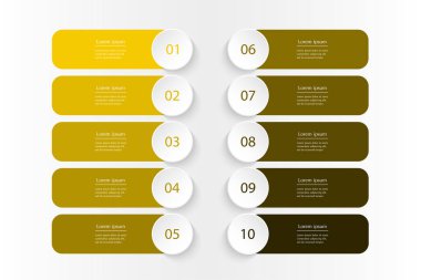 Adım adım sarı bilgi şablonu ile 10 seçenek, parça veya süreç.