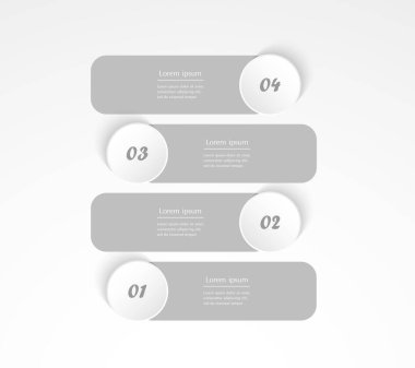 Adım adım 4 seçenek, parça ya da süreç içeren gri bilgi şablonu.