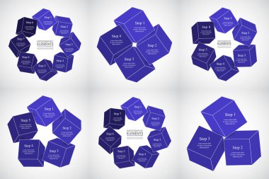 3, 4, 5, 6, 7 ve 8 seçenekli mavi bilgi şablonları kümesi, bölümler veya süreçler.