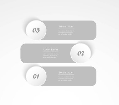 3 seçenek, parça ya da süreç içeren adım adım dikey bilgi şablonu.