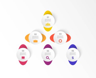 Adım adım yaratıcı bilgi şablonu ile 6 seçenek, bölüm veya süreç.