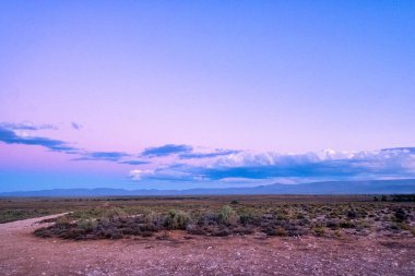 Nefes kesici bir günbatımı, Güney Afrika 'daki Tankwa Karoo' nun engin ve kurak ovalarında altın ve turuncu renkler sergiliyor.