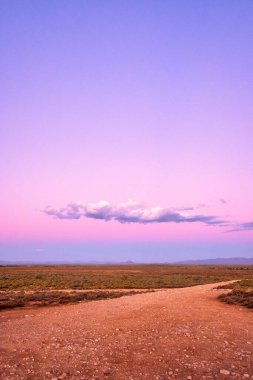Nefes kesici bir günbatımı, Güney Afrika 'daki Tankwa Karoo' nun engin ve kurak ovalarında altın ve turuncu renkler sergiliyor.
