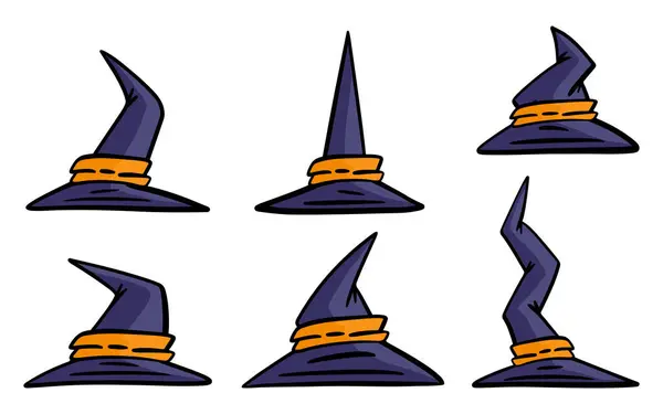 Beyaz arka planda cadı şapkaları var. Vektör çizgi film illüstrasyonu