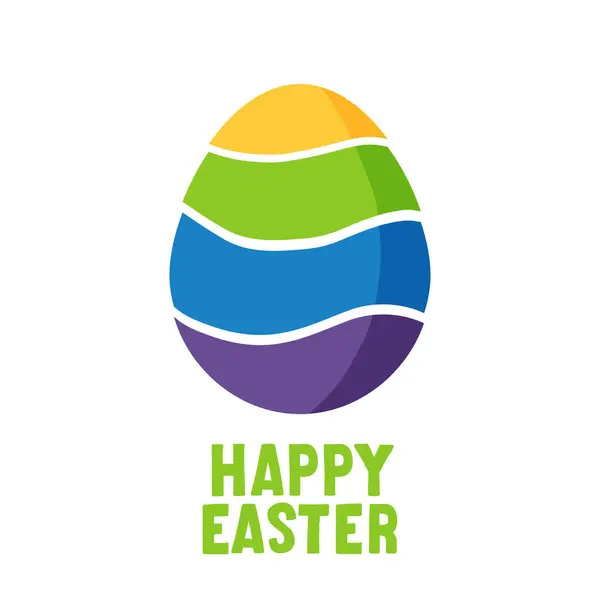 Renkli çizgili yumurta ve gökkuşağı renkleriyle mutlu Paskalya kartları. Paskalya tebrik kartı. Beyaz arkaplanda izole edilmiş vektör düz illüstrasyon.