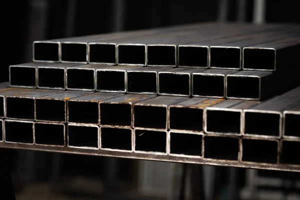 Stack Square Steel Tubews Profile Pipes Construction Supplies Welding Works — Stock Photo, Image