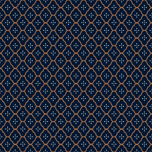 Abstract Geometric Pattern Background Quatrefoil Shapes Texture Blue Gold Seamless — Stok Vektör