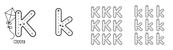 字母K跟踪大写字母和小写字母Abc字母工作表 用于儿童英语词汇 手写体跟踪实践矢量说明 — 图库矢量图片
