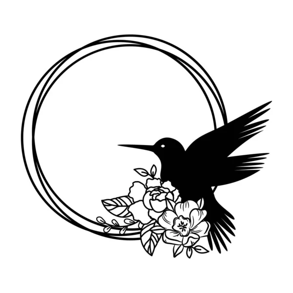 Κολιμπρί Κυκλικό Πλαίσιο Διακόσμηση Λουλουδιών Σιλουέτα Μεμονωμένο Διανυσματικό Σύνολο Πτηνά — Διανυσματικό Αρχείο