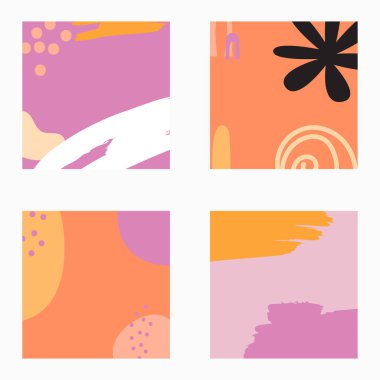 Sosyal medya hikayeleri ve yaratıcı setler için soyut şekiller kare arkaplan şablonu. Renkli şekilleri ve benekleri olan metin ve resimler için kopyalama alanı olan tasarım, parlak kalın renkler vurur.