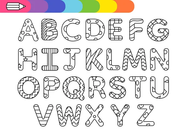 Kids Style Alphabet Coloring Design Playful Childish Abc Big Letters — Stock Vector