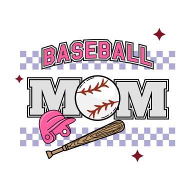 Beyzbol anneleri şapka, top ve yarasa tişörtü süblimleşmesi tasarımı olan eski tipografyadan alıntı yapar..