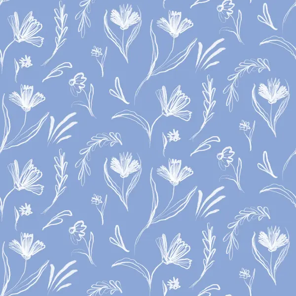 Elle çizilmiş mavi çiçek desenleri kumaş, tekstil, giysi, duvar kağıdı, kapak, afiş, ev dekorasyonu, çiçek arkaplan için organik doğa şekilli.