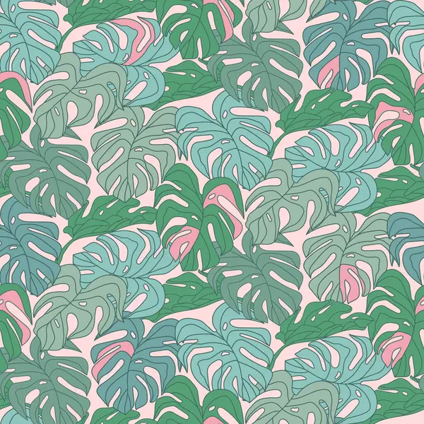 Tropikal yaprak duvar kağıdı, Monstera doğal desen tasarımı, Orman yeşili yapraklar, kumaş için çizilmiş el, kamuflaj yaprakları..