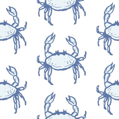 Yengeç Kusursuz Basit Desensiz Mavi ve Beyaz Arkaplan.