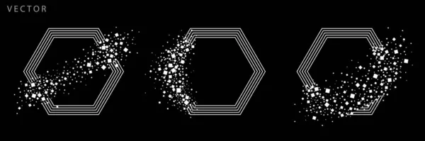 Set Elementos Gráficos Hexagonales Símbolos Grunge Con Partículas Dispersas Ilustración — Vector de stock