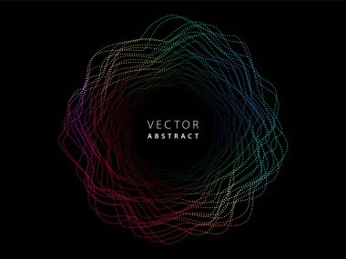 Dalgalı renkli noktalı çizgilerden yapılmış yuvarlak çerçeve. Vektör İllüstrasyonu.