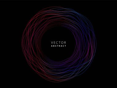 Dalgalı renkli noktalı çizgilerden yapılmış yuvarlak çerçeve. Vektör İllüstrasyonu.