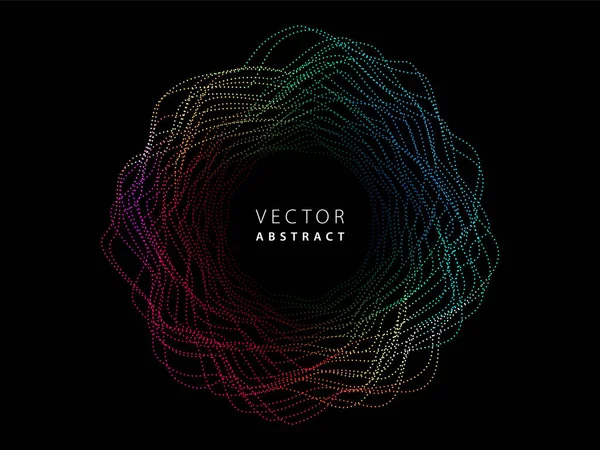 Dalgalı renkli noktalı çizgilerden yapılmış yuvarlak çerçeve. Vektör İllüstrasyonu.