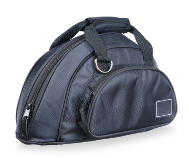 Beyaz arka planda siyah çanta taşıyın. çanta kırpma yolu