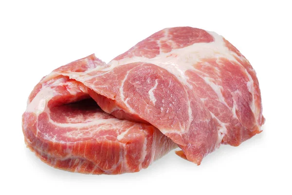 Carne Cerdo Cruda Rodajas Aislada Sobre Fondo Blanco Camino Recorte — Foto de Stock