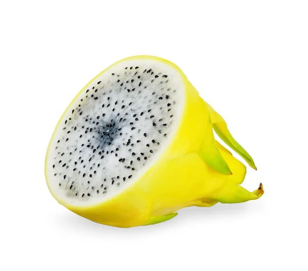 Half Geel Drakenfruit Geïsoleerd Witte Achtergrond Drakenfruit Clipping Pad — Stockfoto